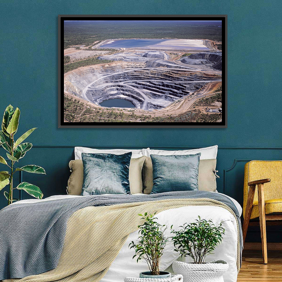 Aerial Open Pit Uranium Mine Wall Art in a room, landscape