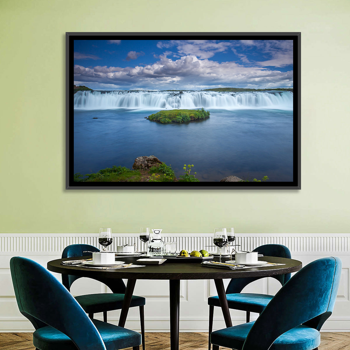 Faxi Waterfall Long Exposure Wall Art in a room, landscape