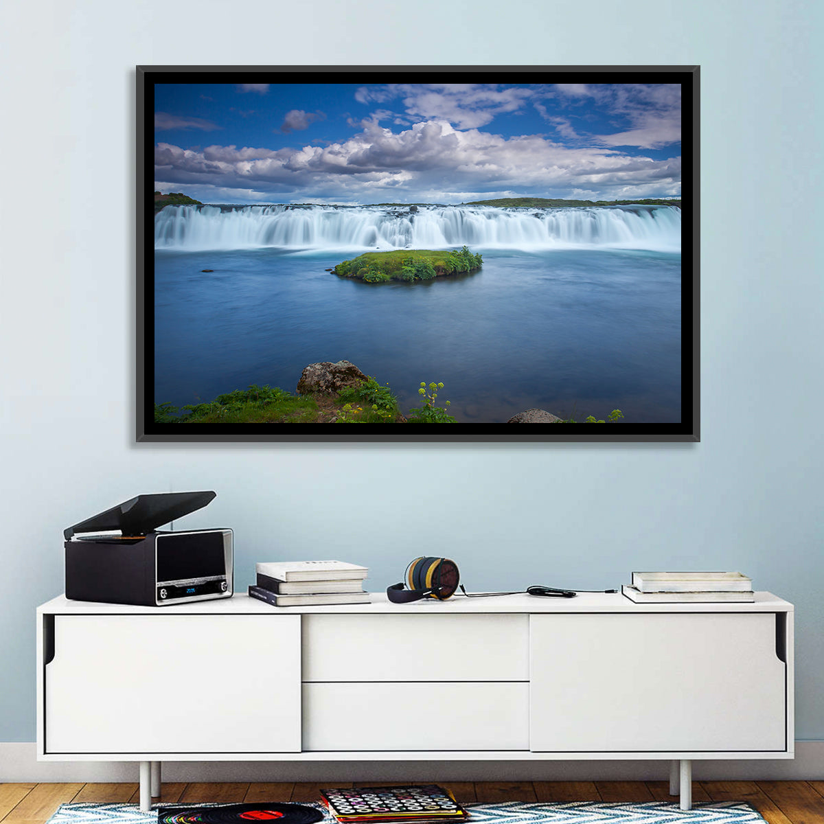 Faxi Waterfall Long Exposure Wall Art in a room, landscape
