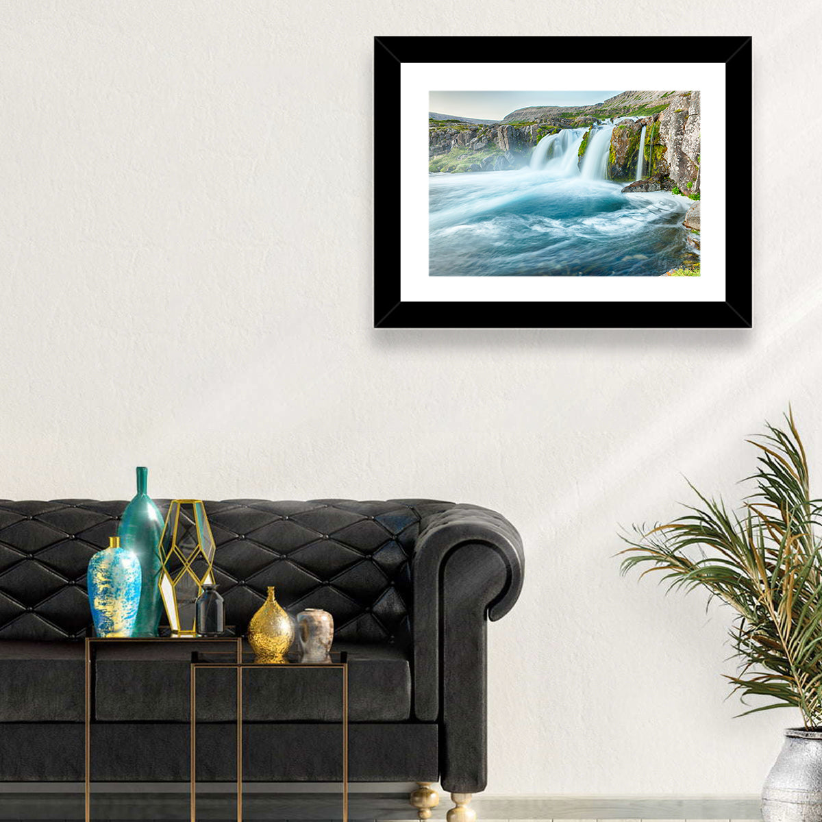 Dynjandi Waterfall Mist and Moss Wall Art in a room, landscape
