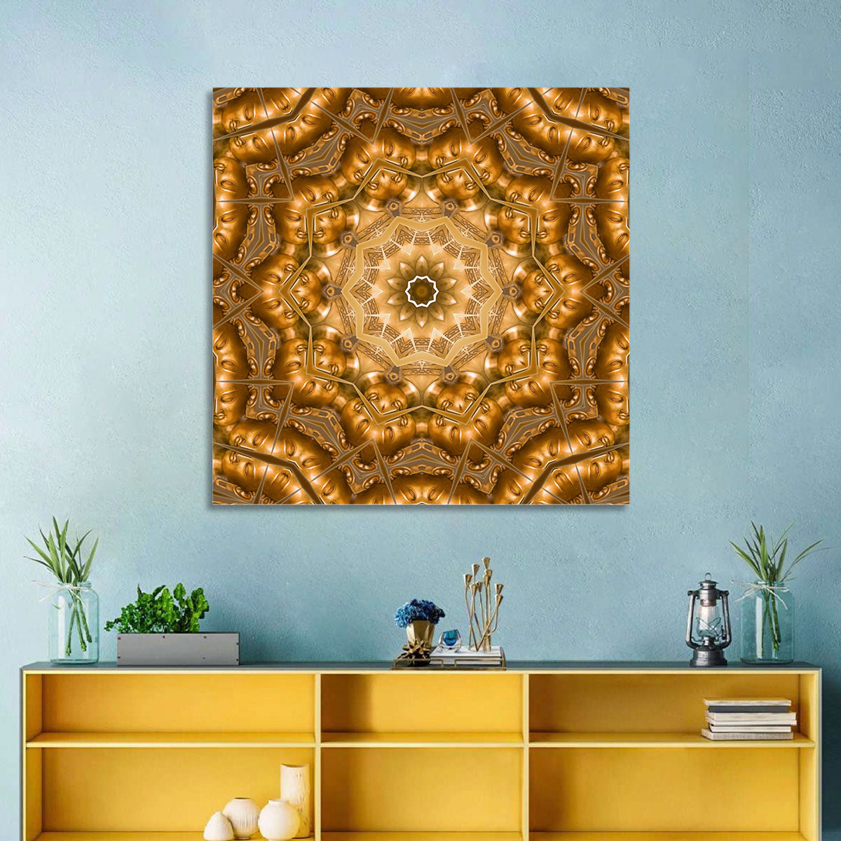Golden Buddha Mandala Kaleidoscope Pattern Wall Art