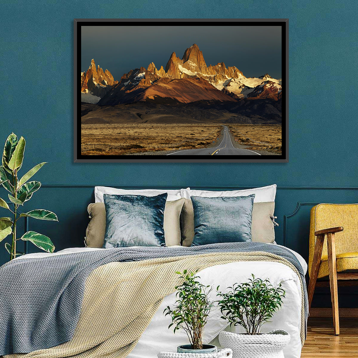 Mount Fitz Roy Sunrise Wall Art in a room, landscape
