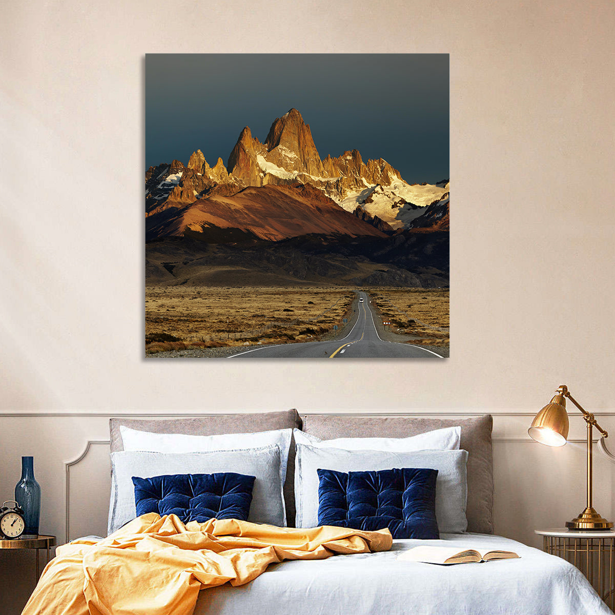 Mount Fitz Roy Sunrise Wall Art in a room, landscape