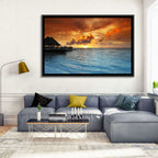 Overwater Bungalow Sunset Pier Wall Art