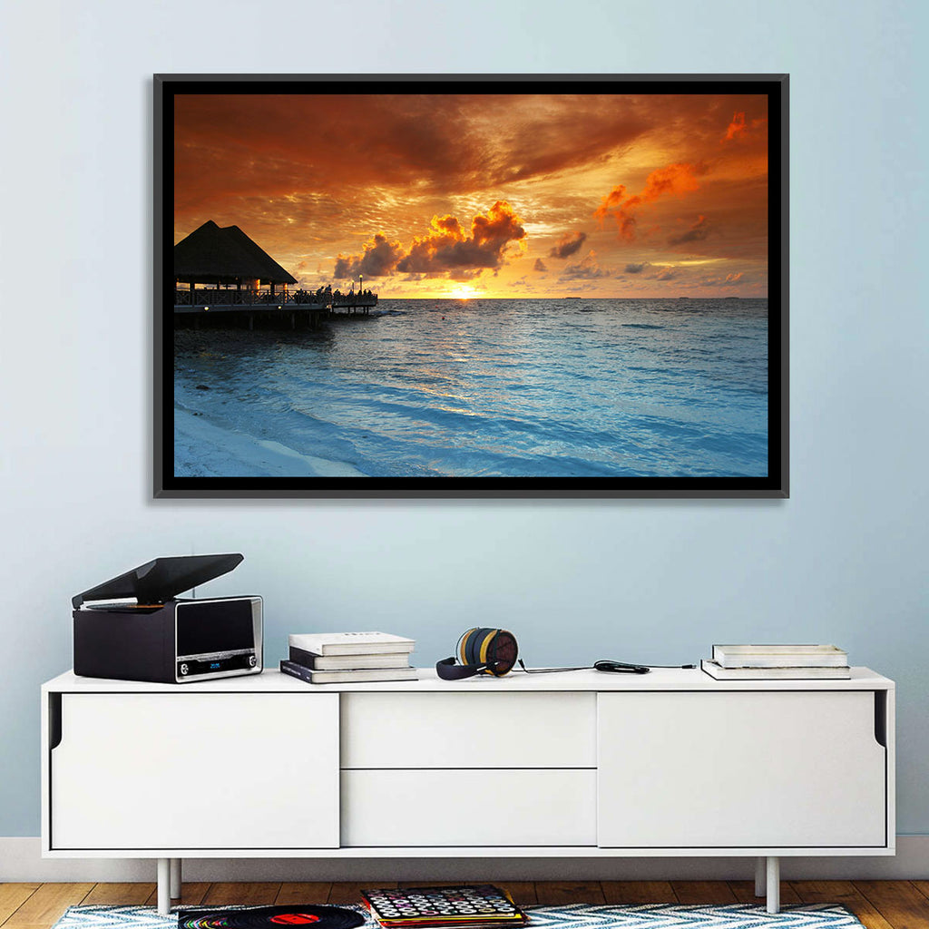 Overwater Bungalow Sunset Pier Wall Art