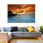 Overwater Bungalow Sunset Pier Wall Art