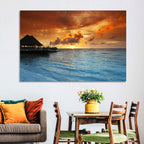 Overwater Bungalow Sunset Pier Wall Art