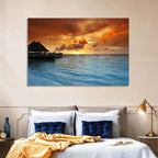 Overwater Bungalow Sunset Pier Wall Art