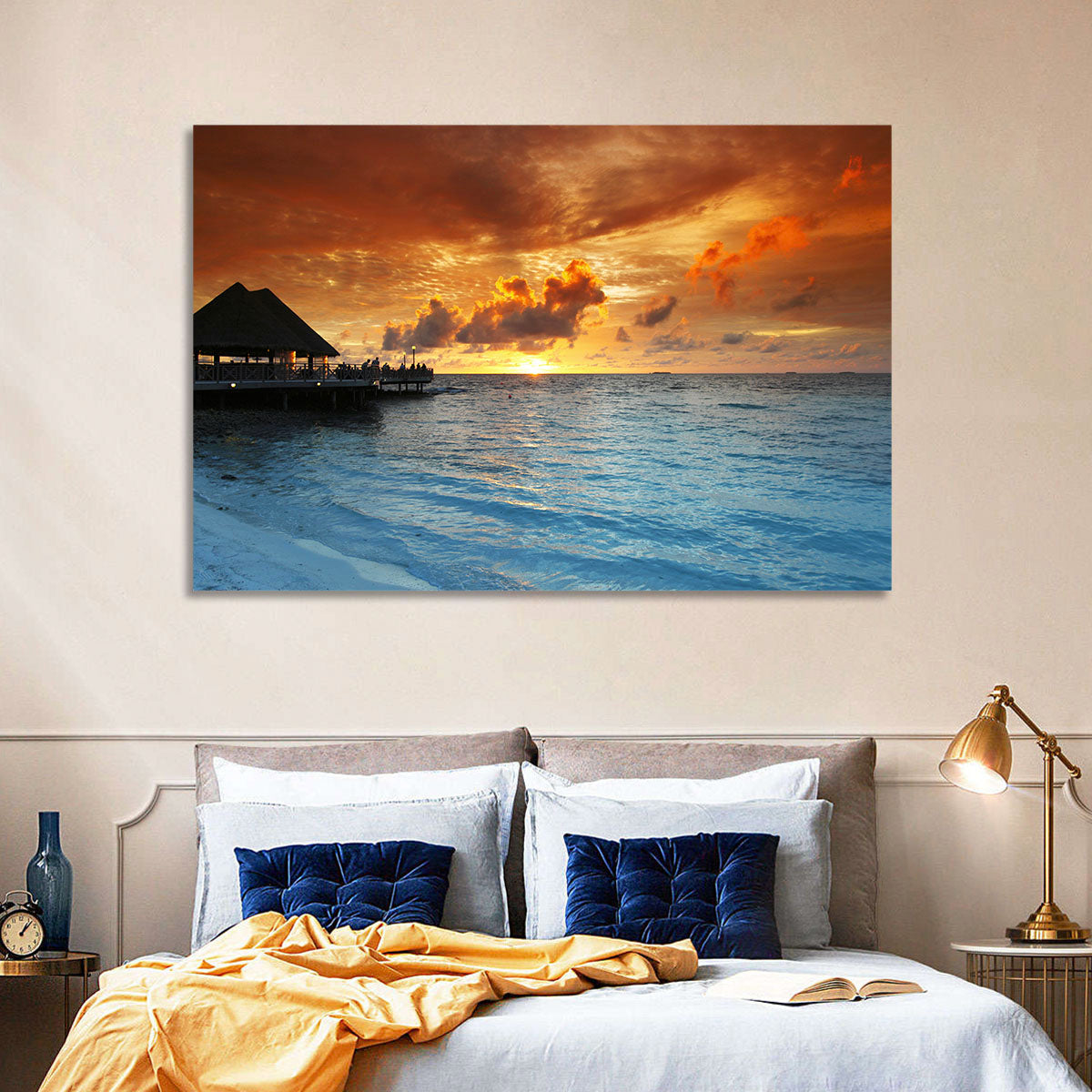 Overwater Bungalow Sunset Pier Wall Art