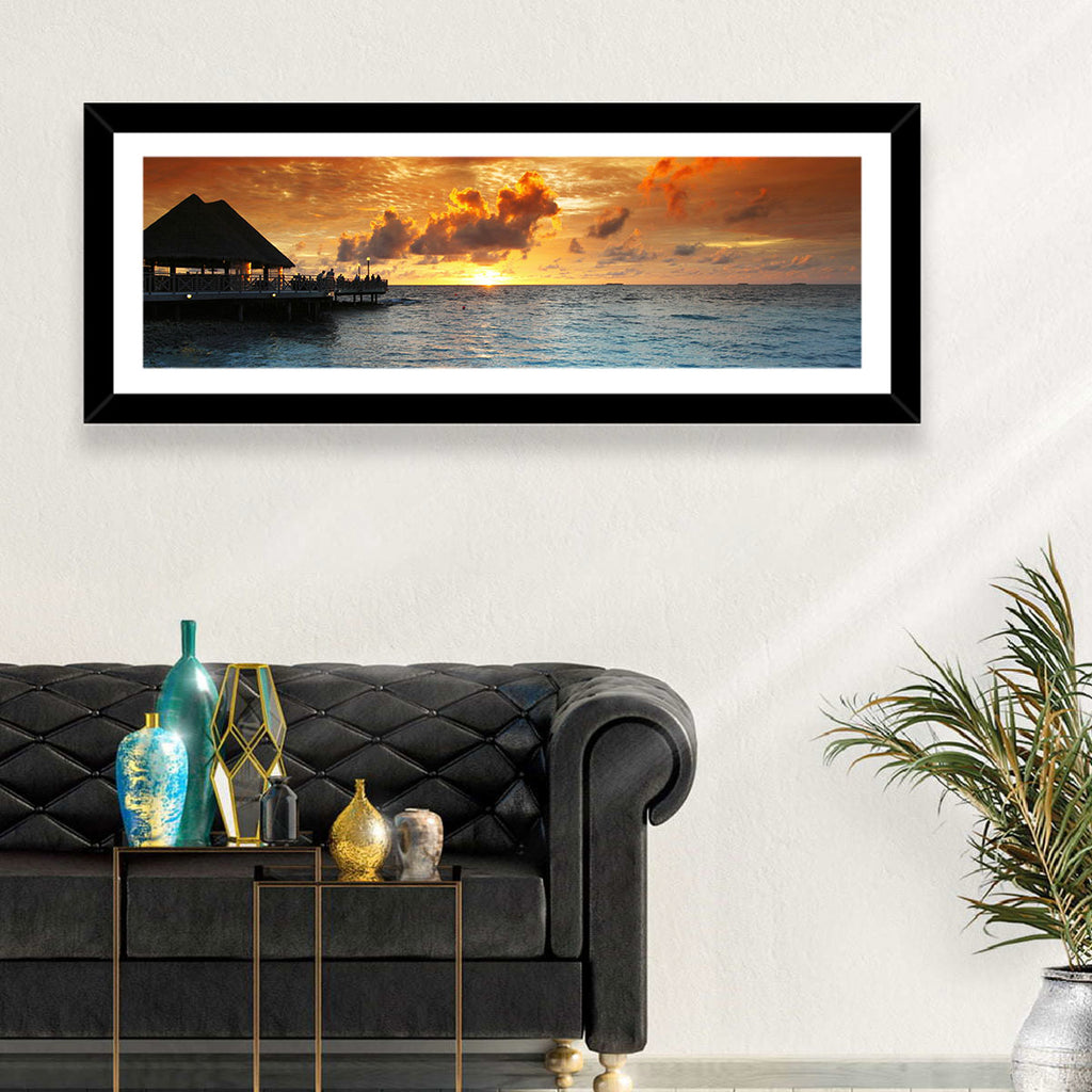Overwater Bungalow Sunset Pier Wall Art