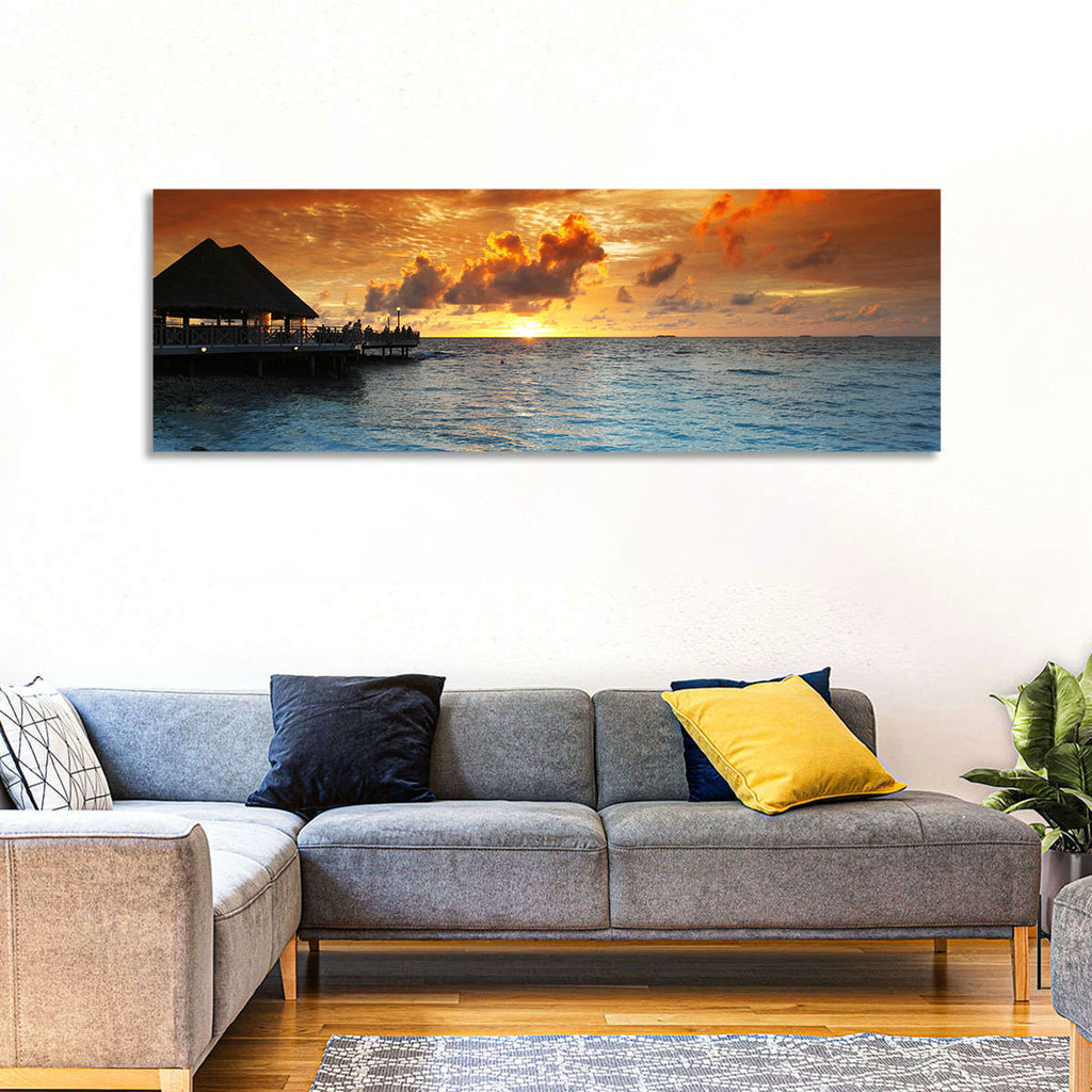 Overwater Bungalow Sunset Pier Wall Art