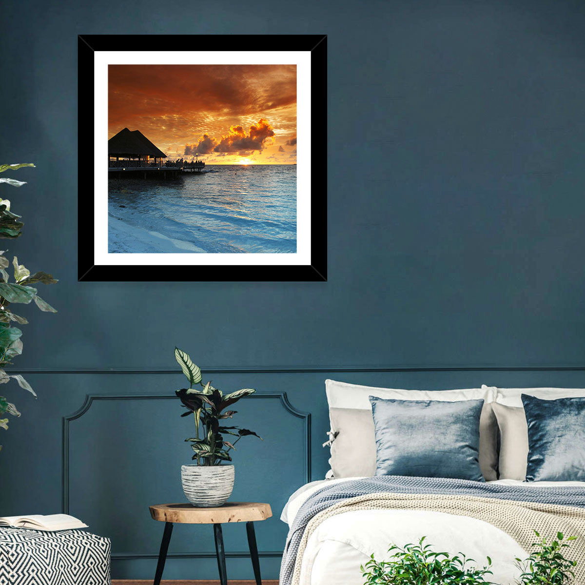 Overwater Bungalow Sunset Pier Wall Art