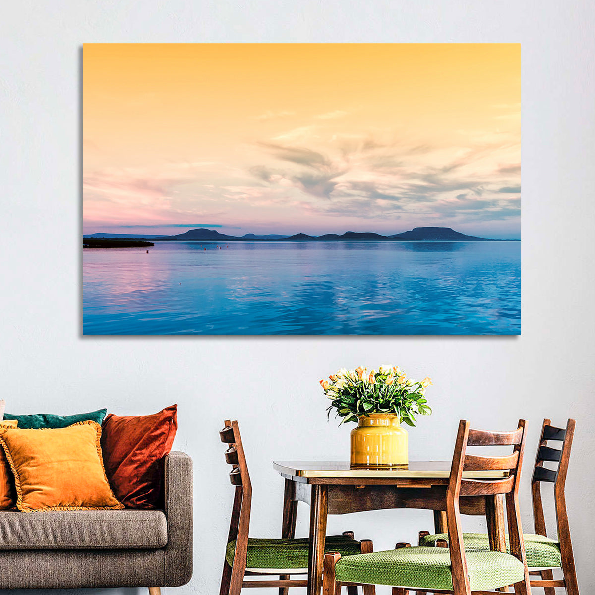 Lake Balaton at Golden Hour Wall Art in a room, landscape