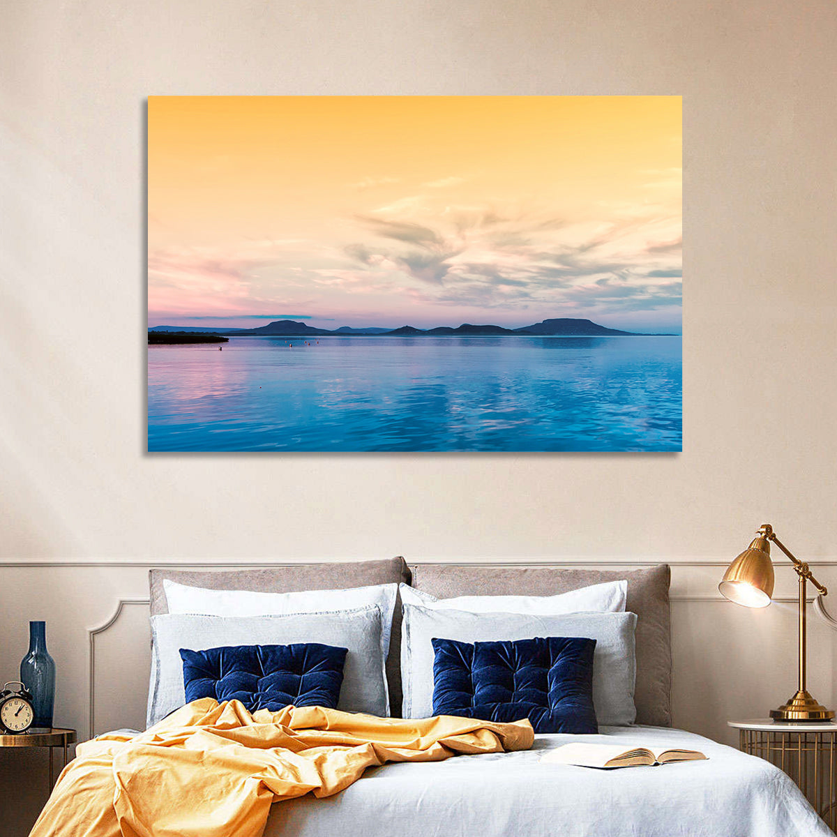 Lake Balaton at Golden Hour Wall Art in a room, landscape