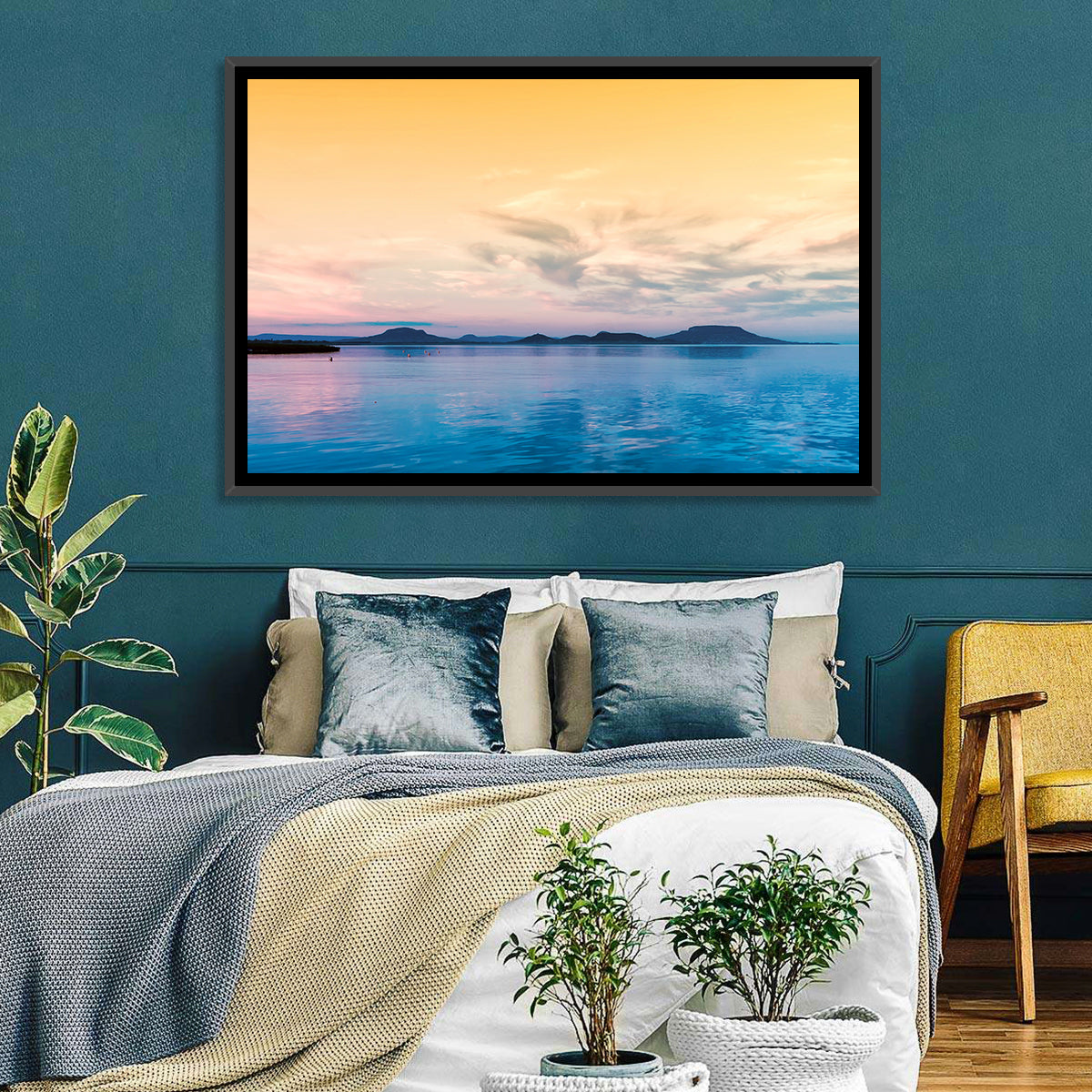 Lake Balaton at Golden Hour Wall Art in a room, landscape