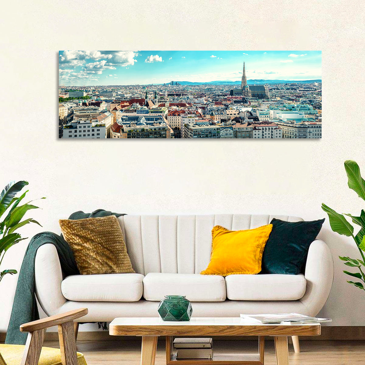 Vienna Skyline with St. Stephen's Cathedral Wall Art in a room, panoramic