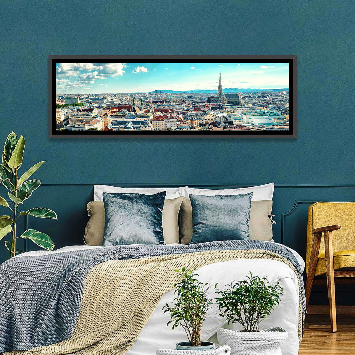 Vienna Skyline with St. Stephen's Cathedral Wall Art in a room, panoramic