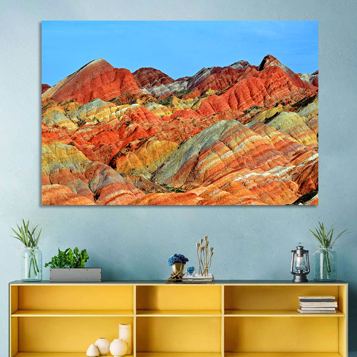 Mount Danxia Wall Art in a room, landscape