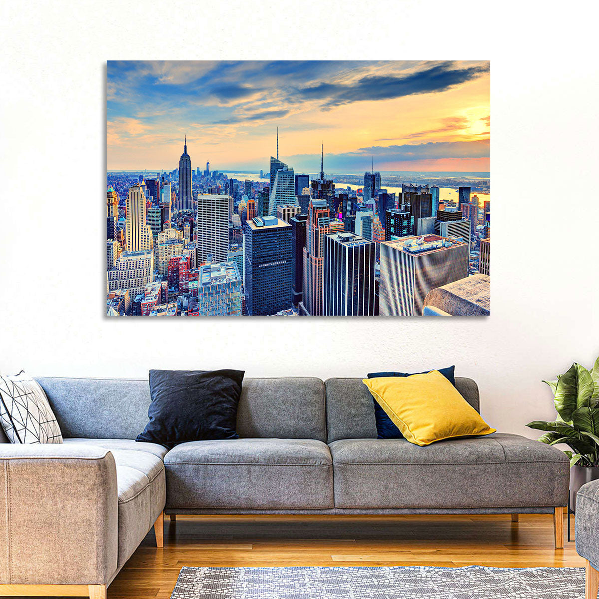 Midtown Manhattan Skyline at Dusk Wall Art in a room, landscape