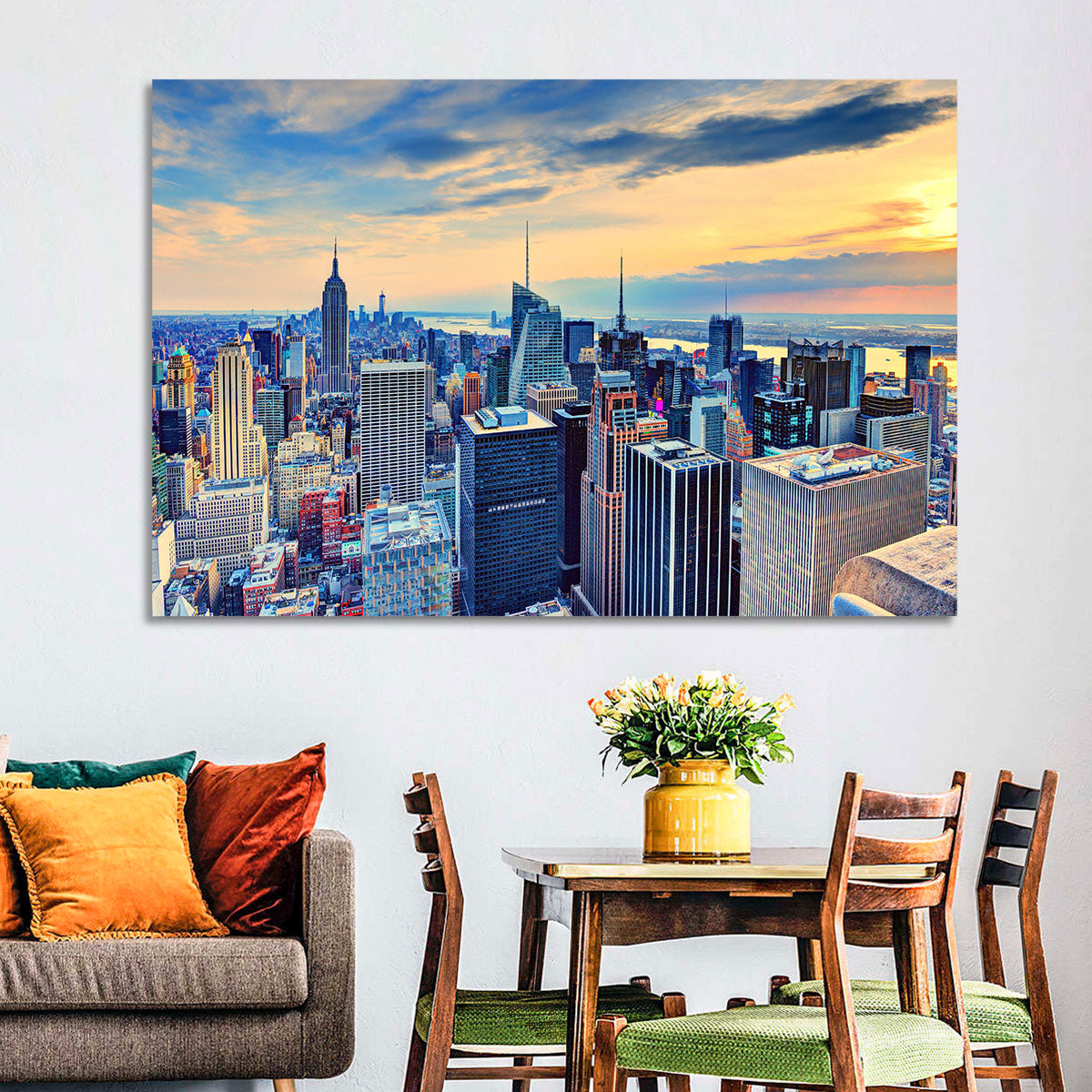 Midtown Manhattan Skyline at Dusk Wall Art in a room, landscape