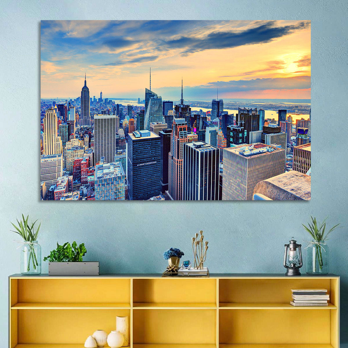 Midtown Manhattan Skyline at Dusk Wall Art in a room, landscape