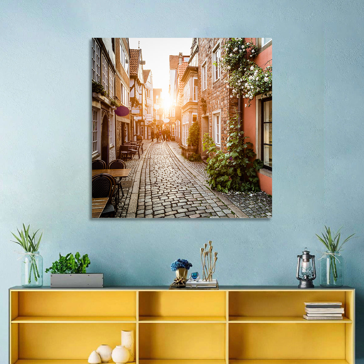 Schnoorviertel Cobblestone Lane Wall Art in a room, landscape