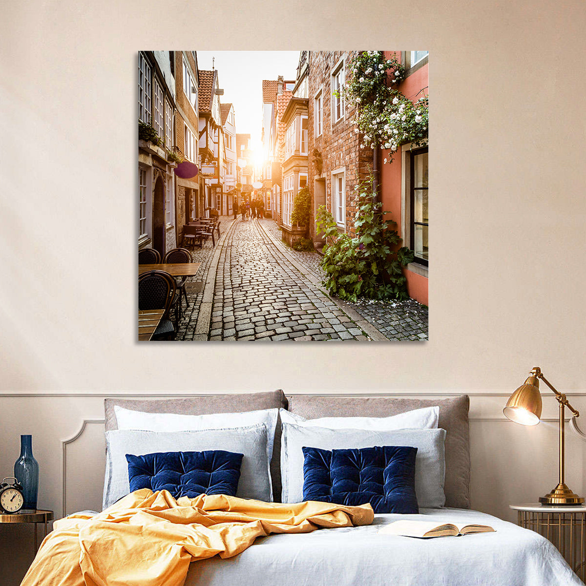 Schnoorviertel Cobblestone Lane Wall Art in a room, landscape