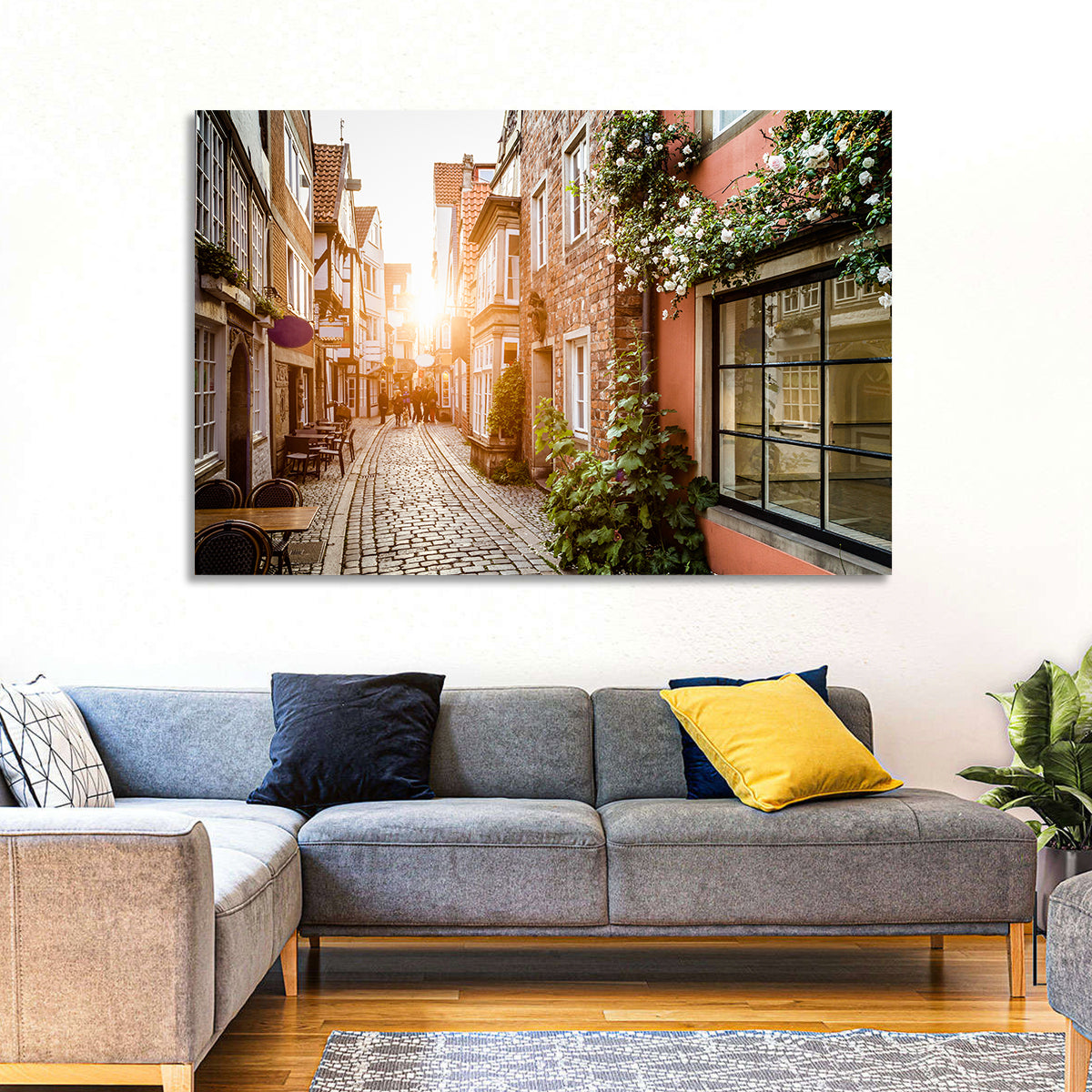 Schnoorviertel Cobblestone Lane Wall Art in a room, landscape