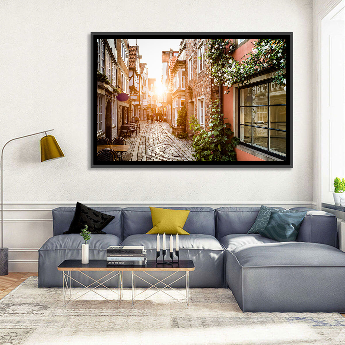 Schnoorviertel Cobblestone Lane Wall Art in a room, landscape