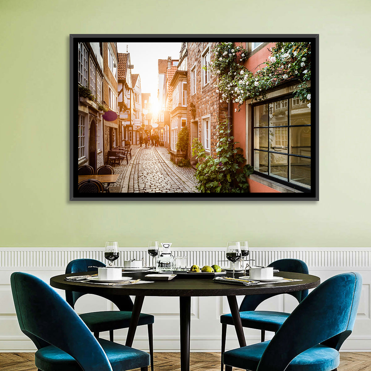 Schnoorviertel Cobblestone Lane Wall Art in a room, landscape