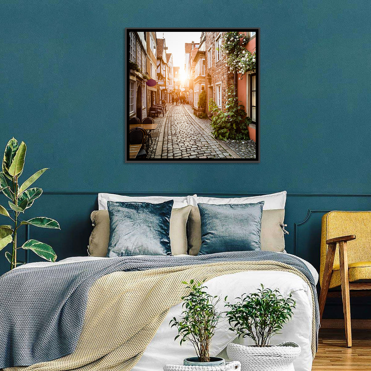 Schnoorviertel Cobblestone Lane Wall Art in a room, landscape