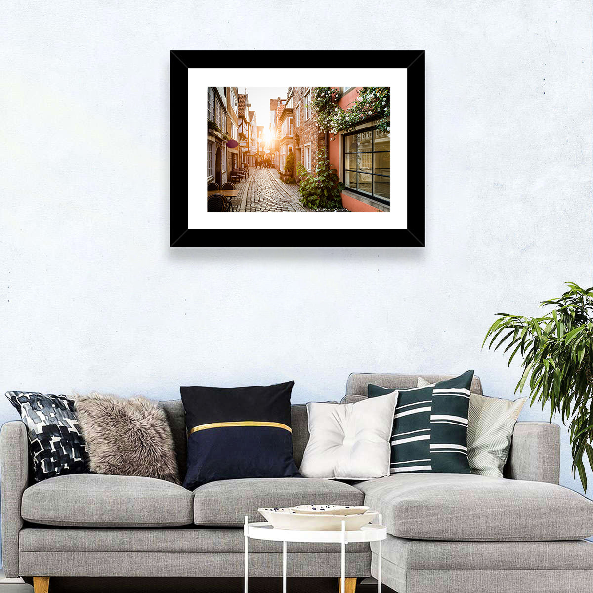 Schnoorviertel Cobblestone Lane Wall Art in a room, landscape