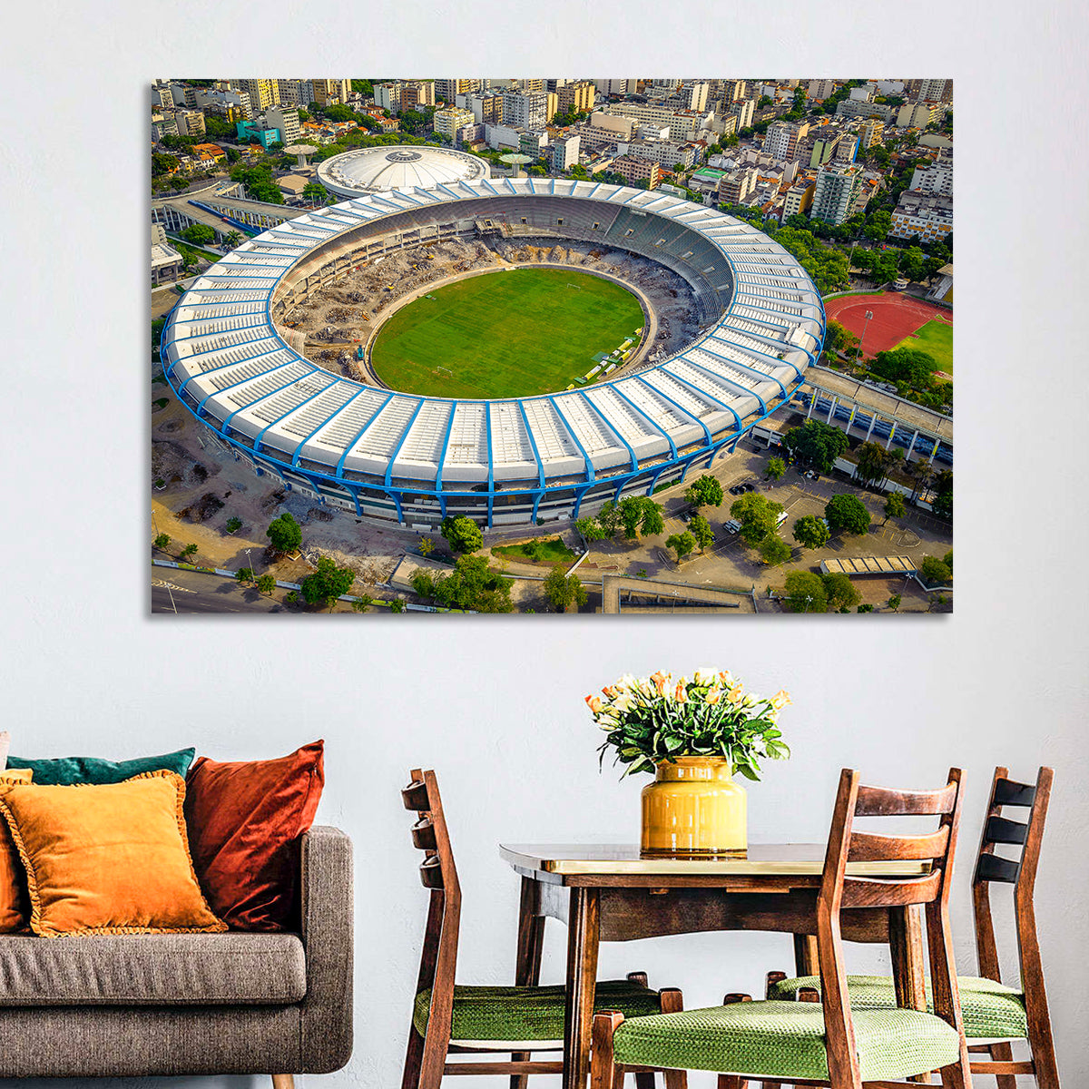 Maracanã Stadium Aerial View Wall Art in a room, landscape