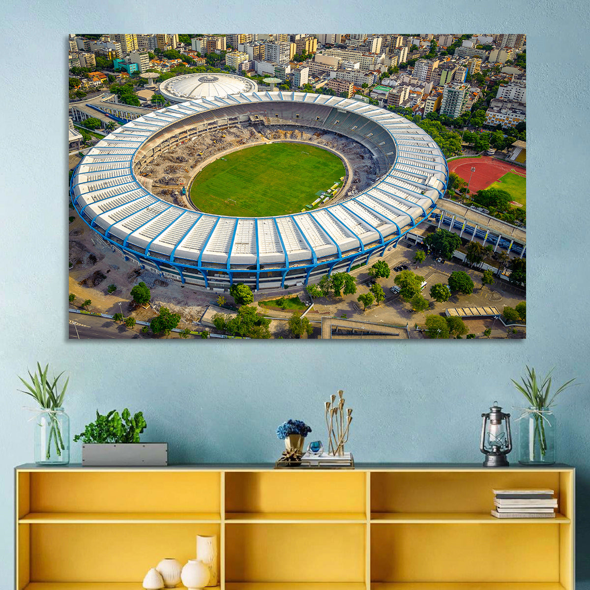 Maracanã Stadium Aerial View Wall Art in a room, landscape