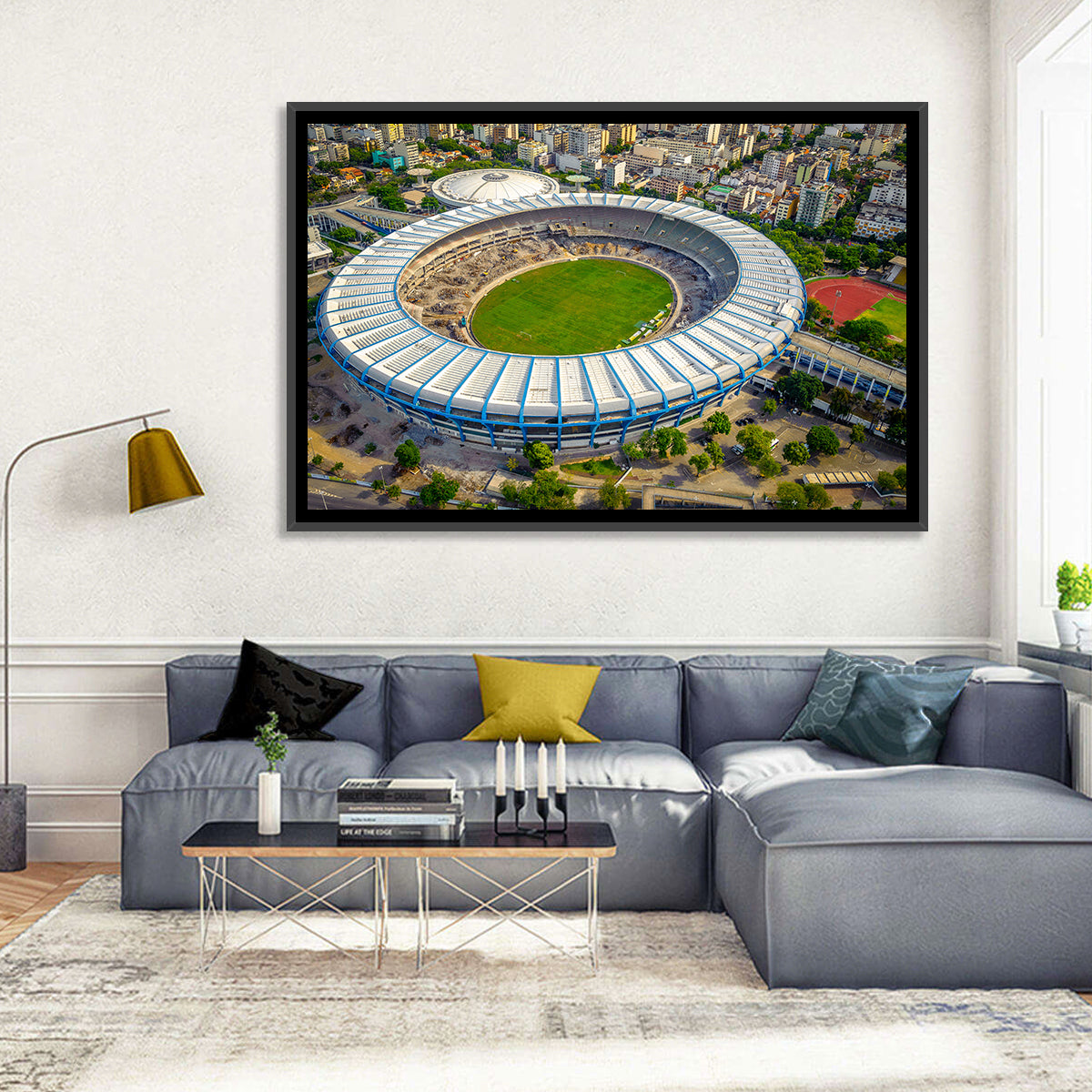 Maracanã Stadium Aerial View Wall Art in a room, landscape