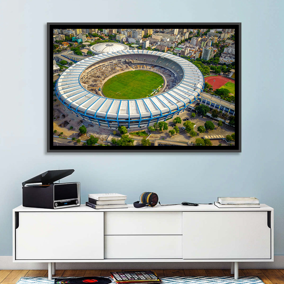 Maracanã Stadium Aerial View Wall Art in a room, landscape