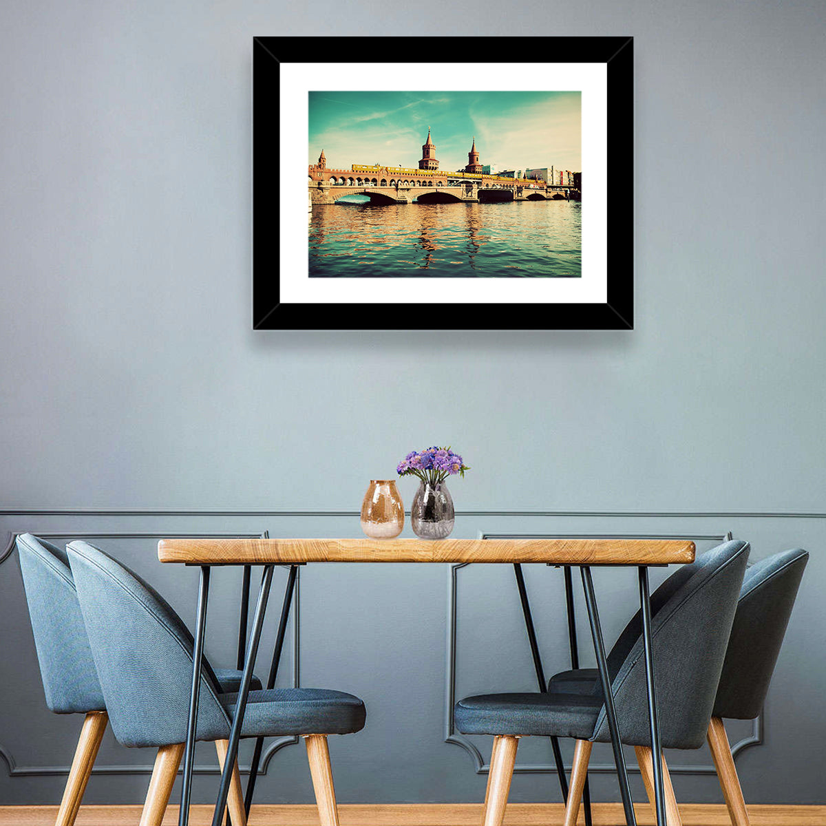 Oberbaum Bridge with Yellow Train Wall Art in a room, landscape