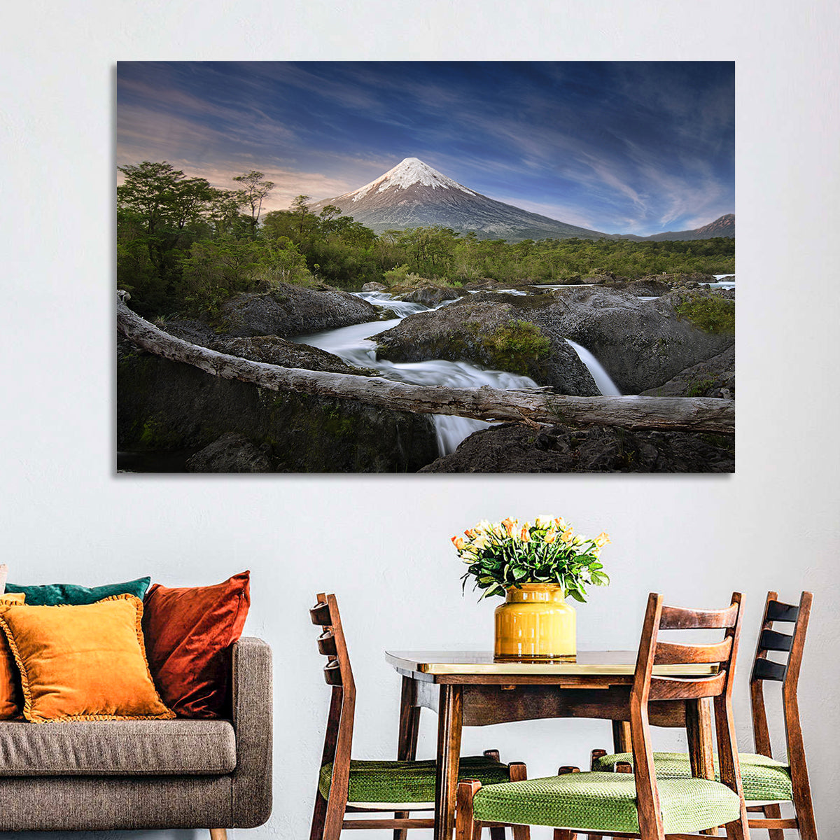 Osorno Volcano at Petrohue Falls Wall Art in a room, landscape