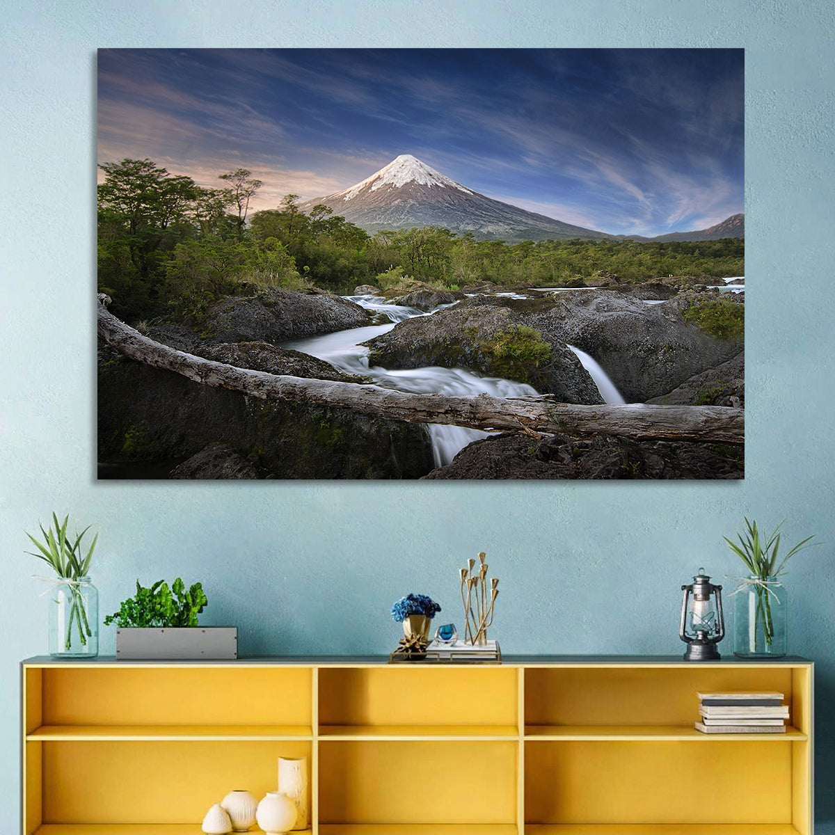 Osorno Volcano at Petrohue Falls Wall Art in a room, landscape