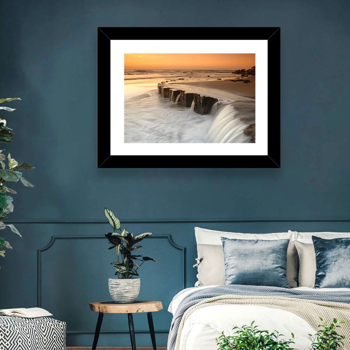 Breakwater at Golden Hour Wall Art in a room, landscape