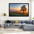 Misty Meadow Sunrise with Lone Tree Wall Art