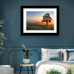 Misty Meadow Sunrise with Lone Tree Wall Art
