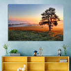 Misty Meadow Sunrise with Lone Tree Wall Art