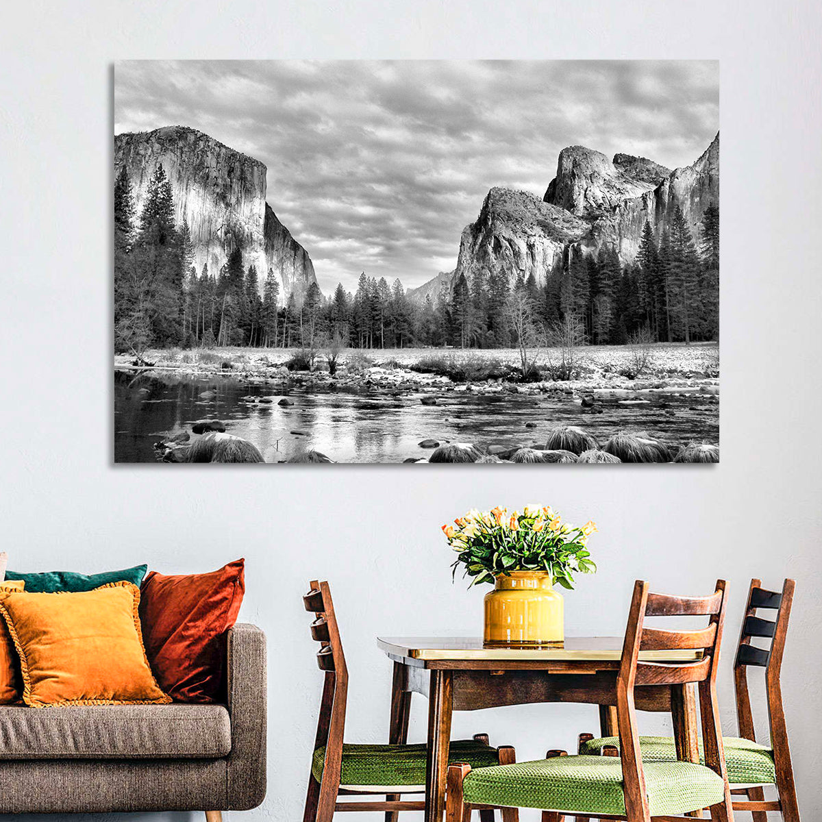 Yosemite Valley Winter View Wall Art in a room, landscape
