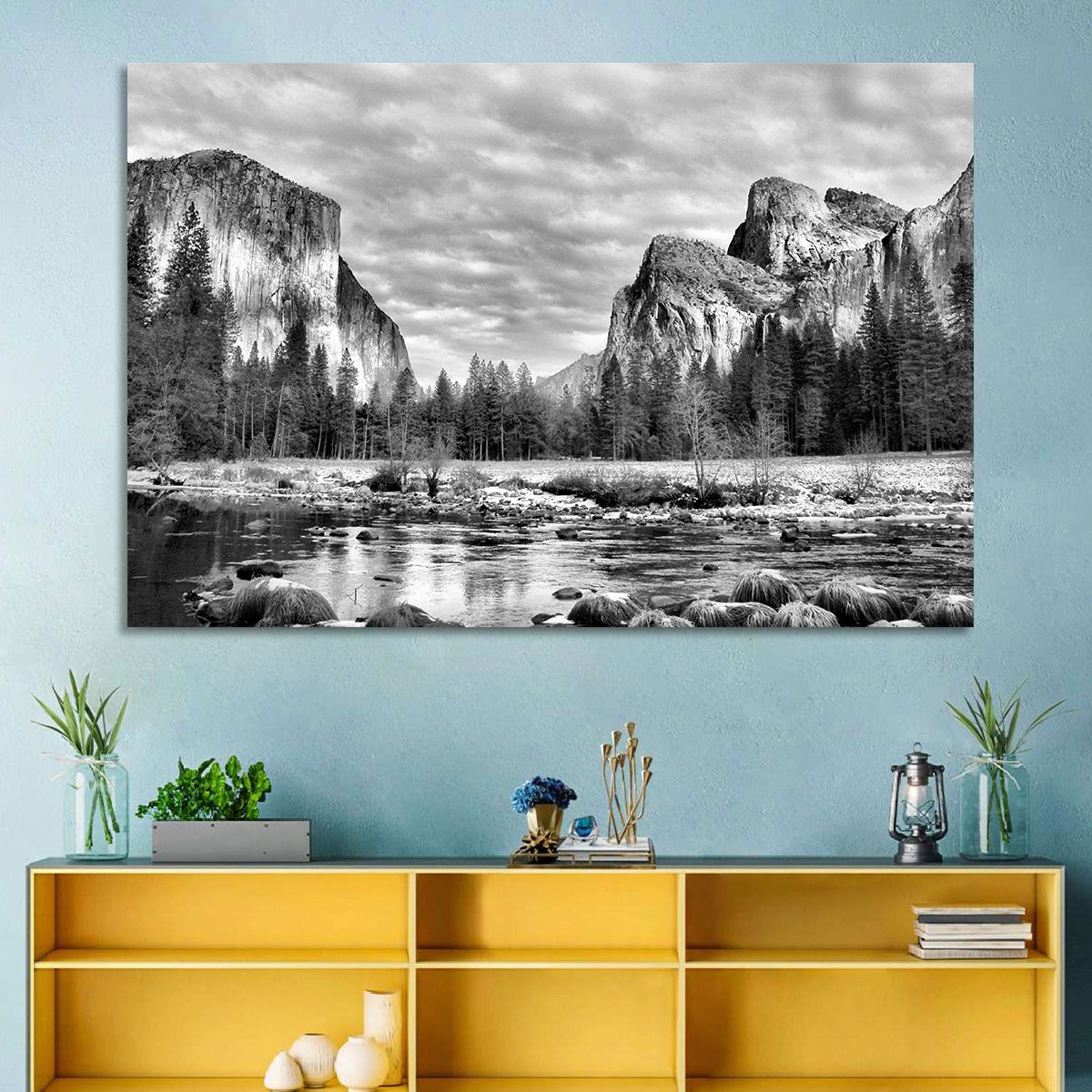 Yosemite Valley Winter View Wall Art in a room, landscape