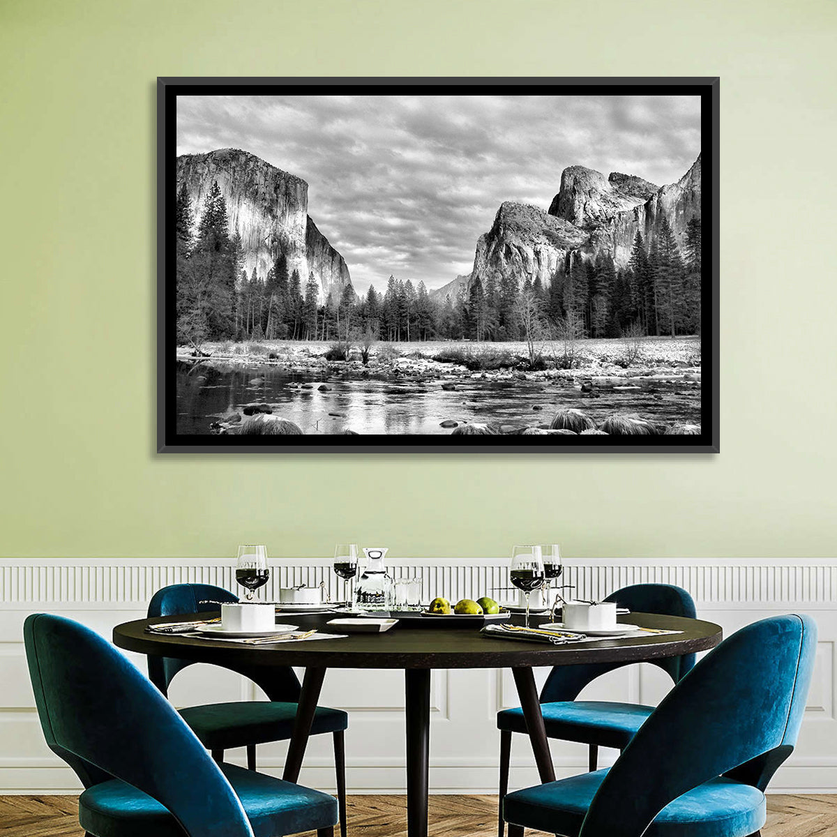 Yosemite Valley Winter View Wall Art in a room, landscape