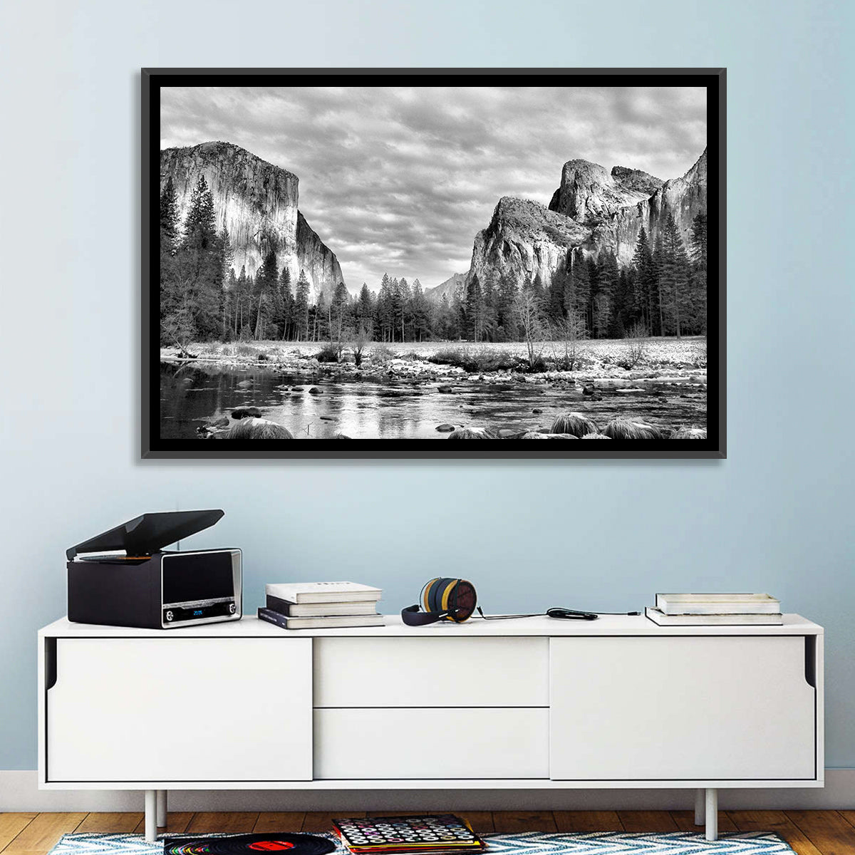 Yosemite Valley Winter View Wall Art in a room, landscape