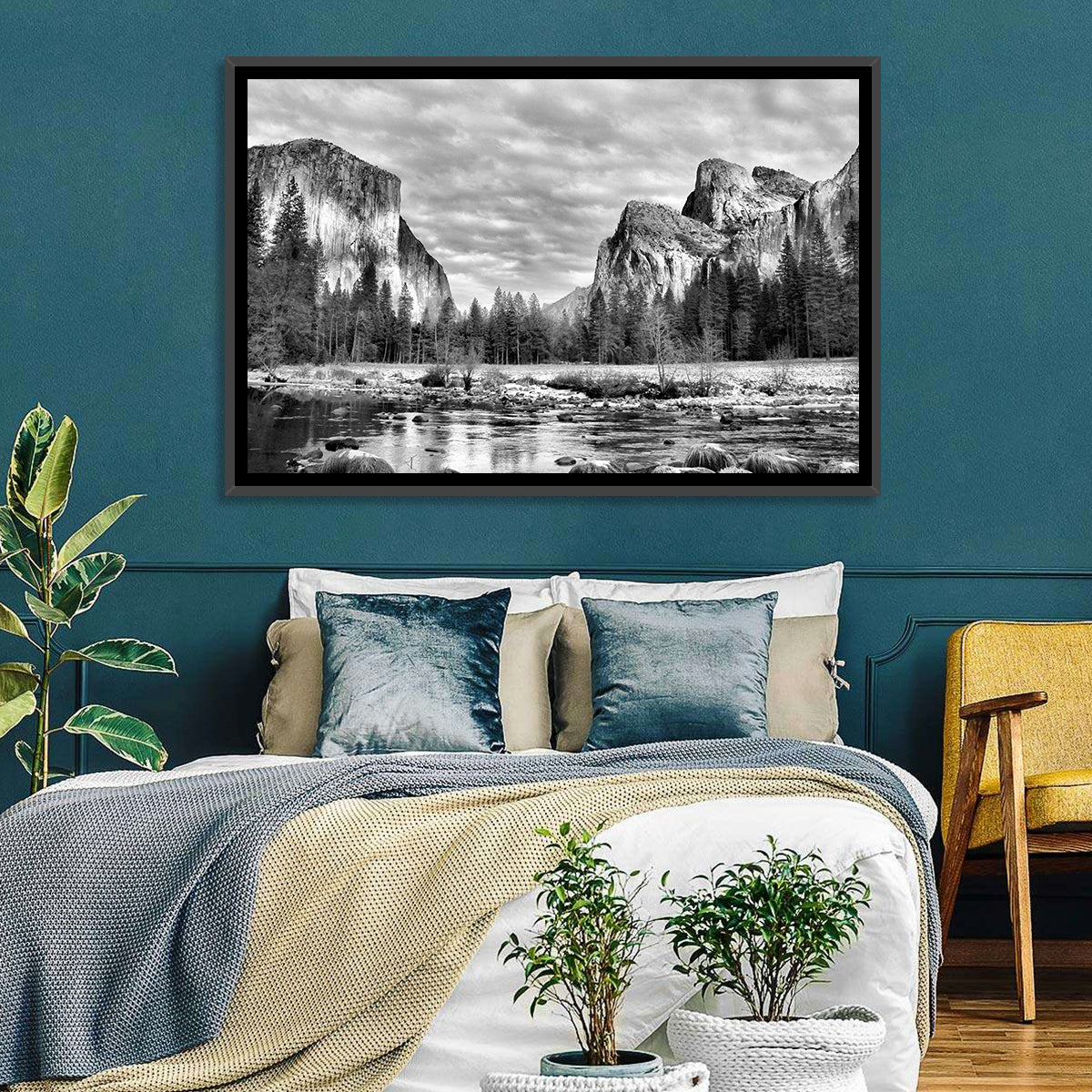 Yosemite Valley Winter View Wall Art in a room, landscape