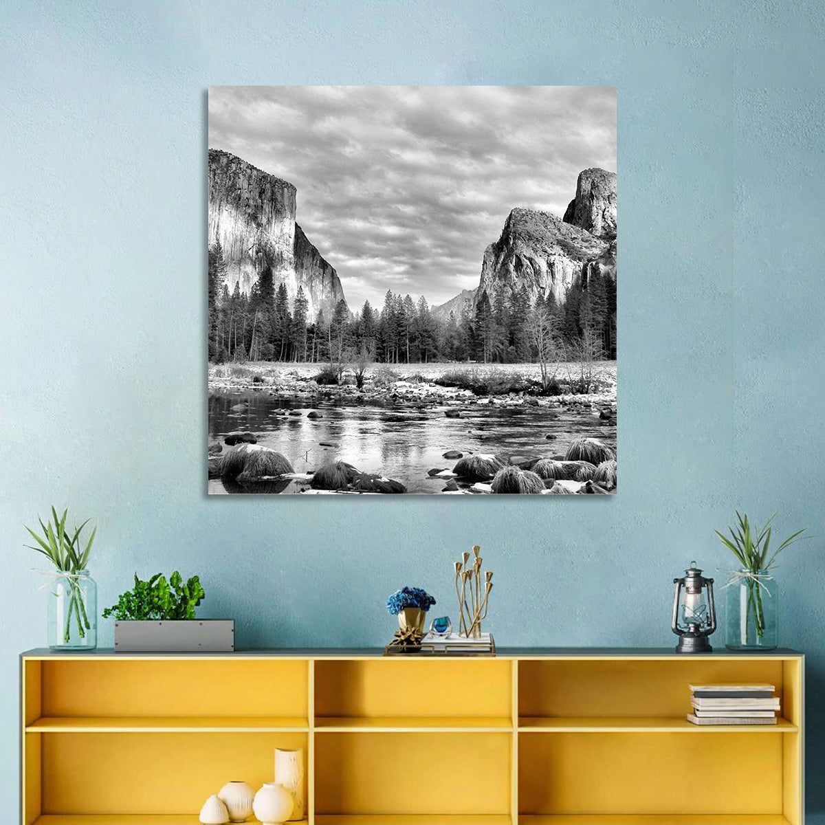 Yosemite Valley Winter View Wall Art in a room, landscape