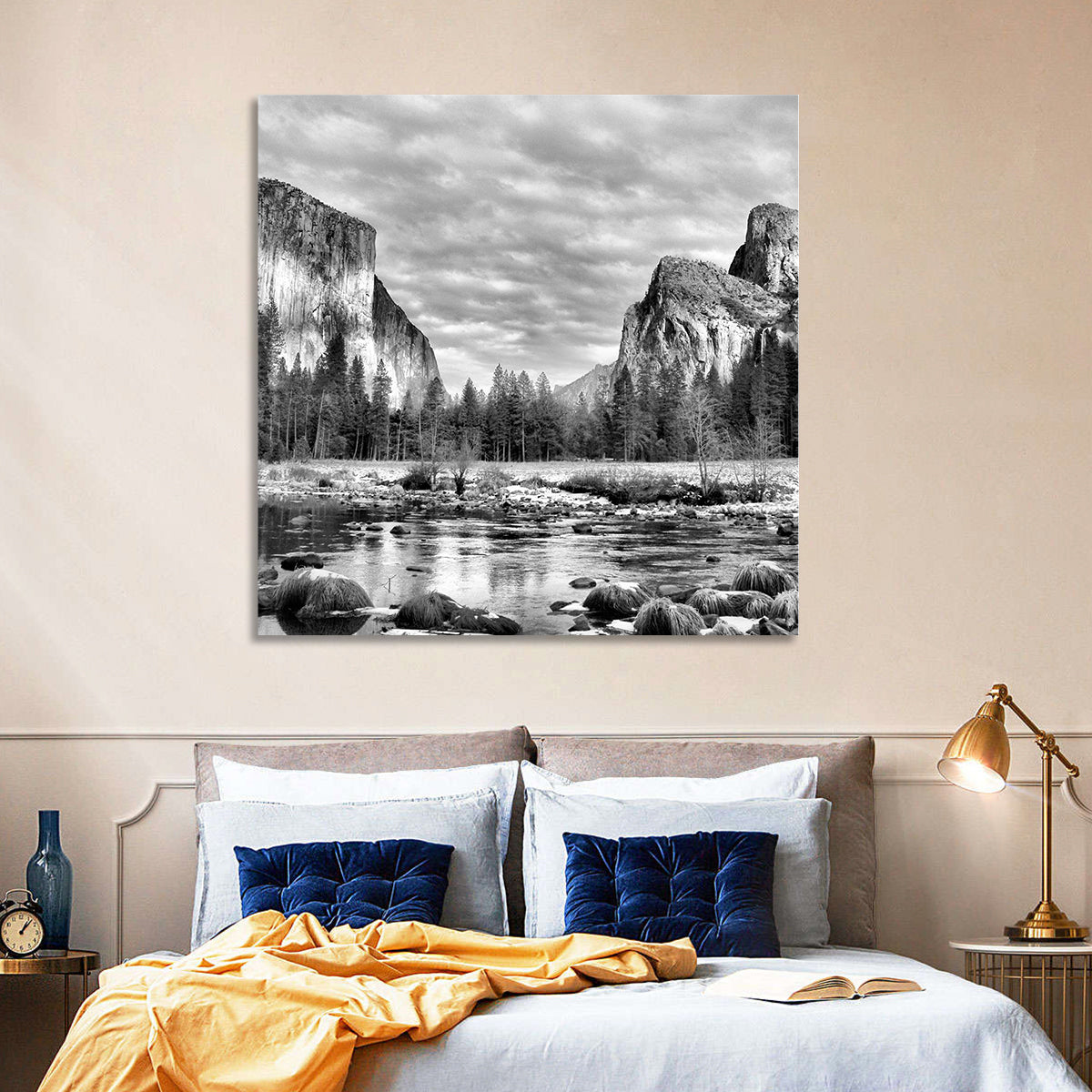 Yosemite Valley Winter View Wall Art in a room, landscape